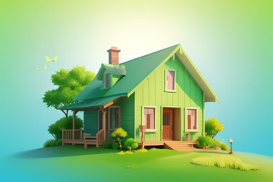 create an imag Gradient illustration of GREEN HOME in natural background
