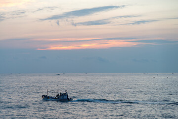 View of the fishing boat during sunrise