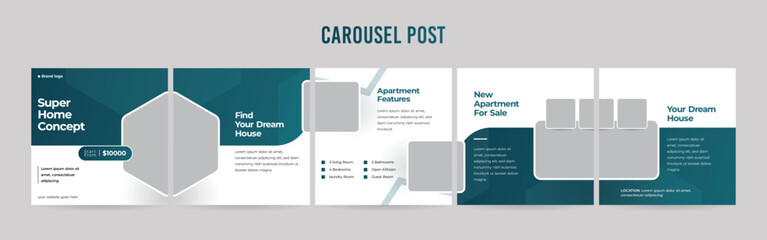 Real estate Instagram Carousel Post Layout Set, Social Media Marketing microblog template design, tips & tricks linkedin post template, eps 10.	 - obrazy, fototapety, plakaty