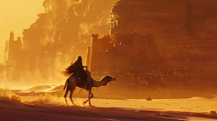 Deurstickers turista com camelo no deserto  © Alexandre