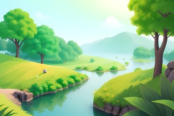 create an imag Gradient illustration of GREEN lakRe scenery
