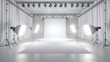 Obraz premium Creative Composition: Monochrome Capture of Studio Lights and Umbrellas in Photography Studio