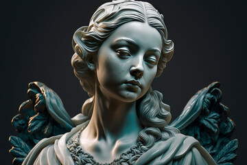 Majestic Mythical Maiden: Intricate Sculpture of Enigmatic Beauty and Graceful Wings