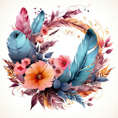 watercolor Feathers Flowers clipart, Generative Ai