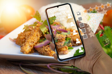 User give rating to service experience on online application, Customer review satisfaction feedback...