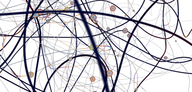Gene lines and nodes, biological gene structure, 3d rendering.