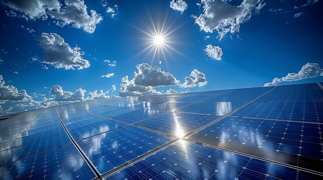 Solar panels reflect sparkling light From the sun, Clean energy, and the good environment