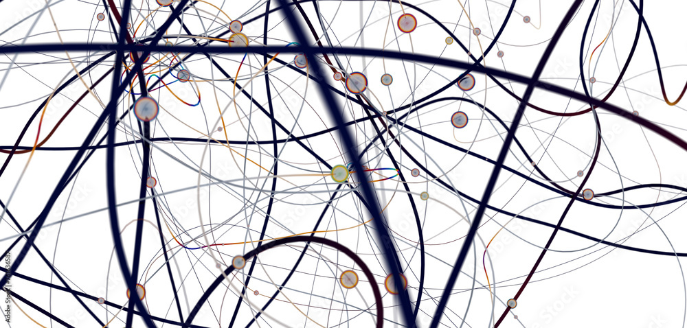 Poster gene lines and nodes, biological gene structure, 3d rendering.