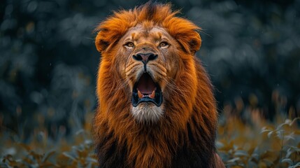 Obraz premium Close-up shot of roaring lion