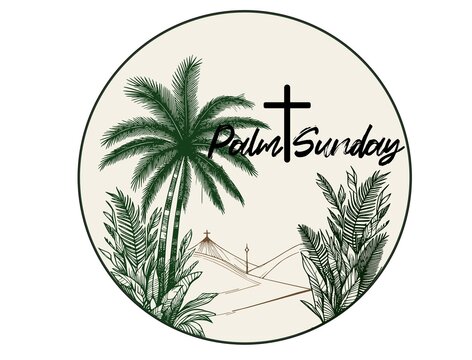 Palm Sunday Christian's greeting card  decorative silhouette palm tree with circle round background  