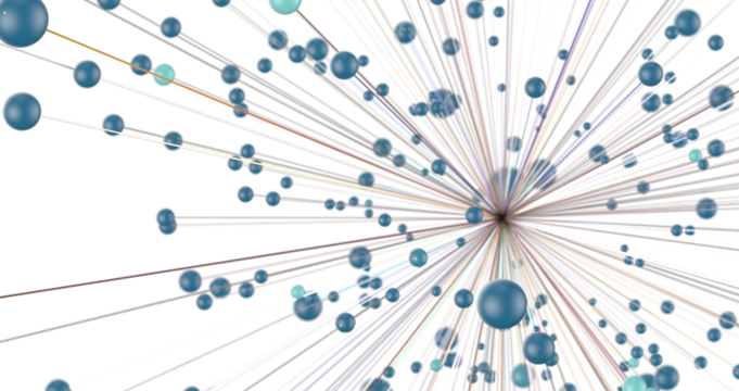 Gene lines and nodes, biological gene structure, 3d rendering.