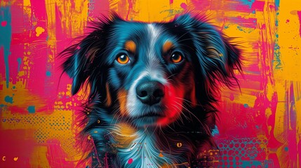 Colorful Pop Art Dog with Bone Pattern, generative ai - obrazy, fototapety, plakaty