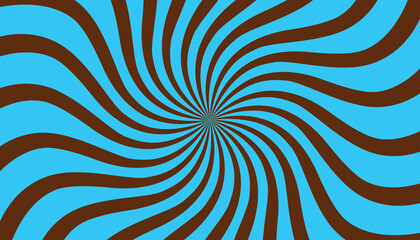 Brown and blue swirl background. Vortex spiral rectangle. Rays of spiral rotation. Converging scalable stripes. Vector illustration.