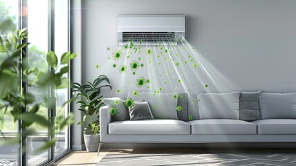 green bacteria falling out of the air conditioner in a living room, highlighting the importance of cleanliness and maintenance.