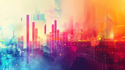 Fototapeta premium Abstract financial data cityscape fusion