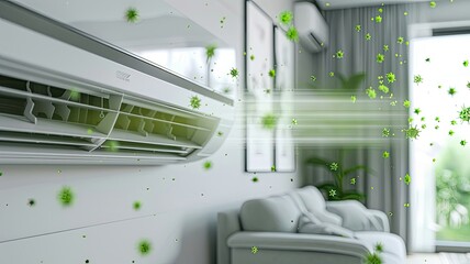 green bacteria falling out of the air conditioner in a living room, highlighting the importance of cleanliness and maintenance.