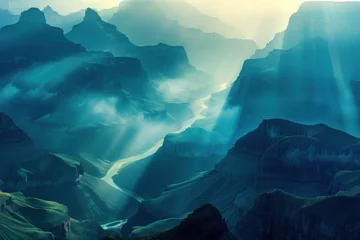 Möbelaufkleber Misty Canyon. Surreal colorful landscape inspired by Grand Canyon. Abstract colorful background image. Created with Generative AI technology © Artem