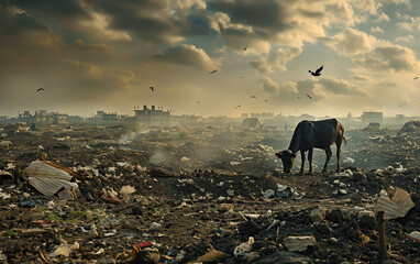 waste disposal in industrial wasteland. - obrazy, fototapety, plakaty