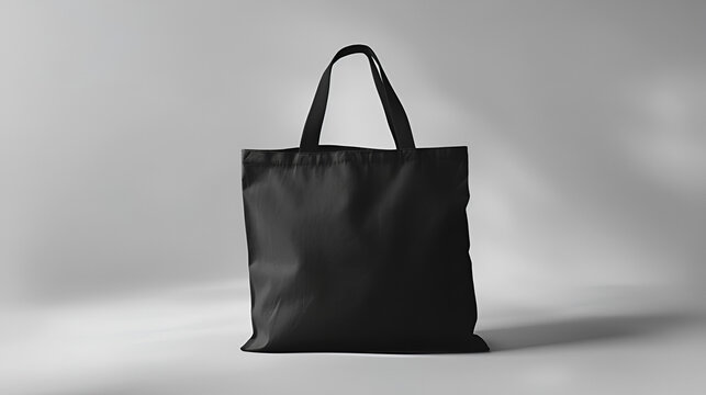 Black canvas tote bag mockup, Classic Black Linen Fabric Fashion Cotton & Eco Friendly Tote Bag Isolated, Black tote bag mockup, blank black fabric canvas bag isolated, Generative AI