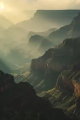 Fensteraufkleber Misty Canyon. Surreal colorful landscape inspired by Grand Canyon. Abstract colorful background image. Created with Generative AI technology © Artem