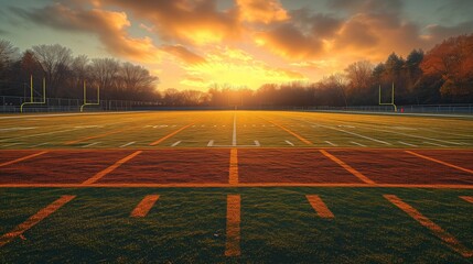Morning Glory: Football Field Sunrise, generative ai - obrazy, fototapety, plakaty