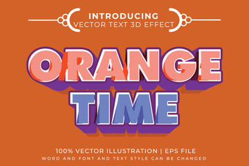 Editable text effect Orange time cartoon style 3D template Vectora