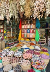 herbs and spices shop in the Marrakech marketplace