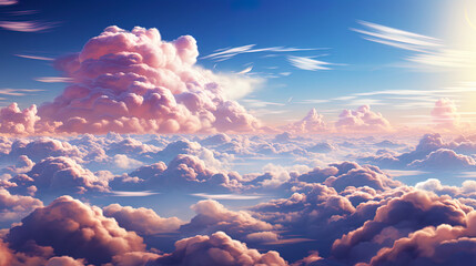 Fluffy clouds, like warm hugs surrounding the world with its delicate ligh - obrazy, fototapety, plakaty