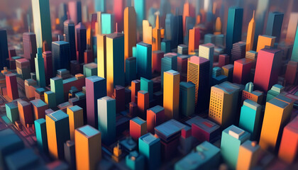 a colorful city with many different colored buildings.