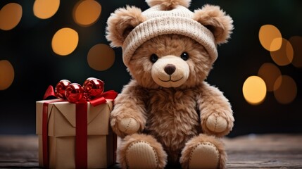 Brown Teddy Bear Beside Gift Box