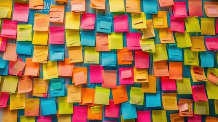 background, a wall covered in colorful post-it 
