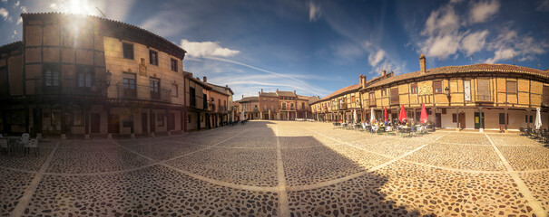 panoramic view of the Plaza Vieja de Saldaña in Palencia on a hot summer afternoon