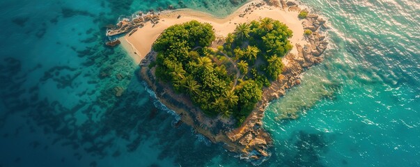 Caribbean Island in the Shape of a Love Heart. Aerial Perspective, Travel Concept.