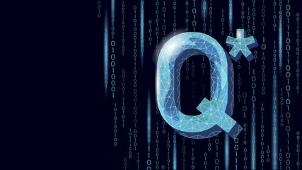  Artificial general intelligence project Q letter symbol. Minimalist style icon. Woman head machine learning concept technology AI brain vector illustration