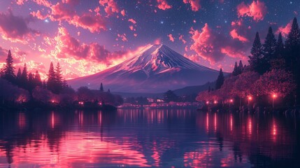 Neon Dreams: Mount Fuji's Future, generative ai - obrazy, fototapety, plakaty