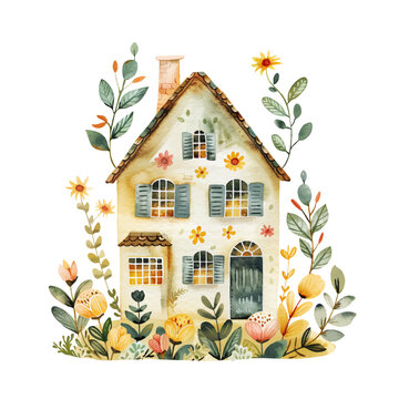 floral house vector illustration in watercolour style
