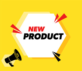 New Product - vector advertising banner with megaphone.