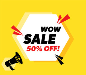 Wow Sale - vector advertising banner with megaphone.