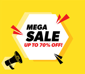 Mega Sale. Big Discounts - vector advertising banner with megaphone.