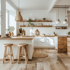 Cozy Scandinavian style kitchen with natural light and wooden accents