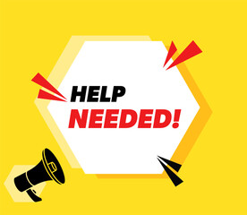 Help Needed - vector advertising banner with megaphone.