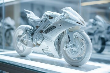 Motorcycle Model in Glass Case Display - obrazy, fototapety, plakaty