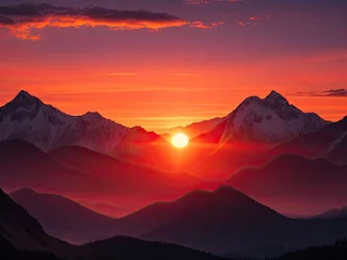 Keuken spatwand met foto sunset behind the mountains background © REZAUL4513
