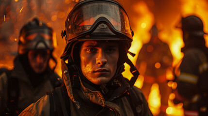 In the fight for safety: a group of firefighters in action. 