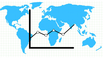 Global business growth concept with a world map and an upward trending graph overlay