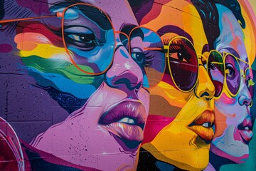 Colorful Mural Depicting Two Women With Glasses