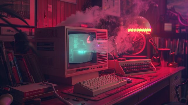 retro wallpeper,Smoking Computer Showing Y2K