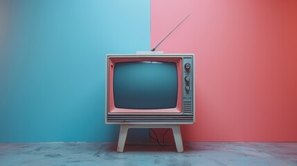 Retro television test - no signal on blue and pink background. Minimal concept. 