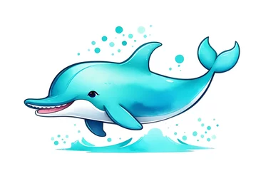 Fotobehang Illustration of a cute dolphin drawn on a white background © Svetlana Zibrova