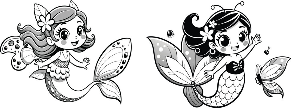 cute butterfly with coloring page for kids cartoon.eps